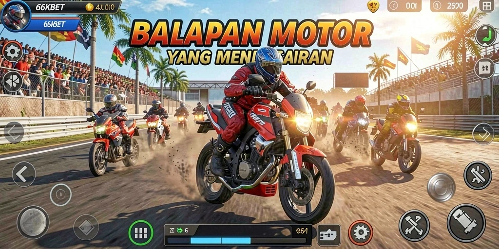 Tampilan gameplay 66KBET yang seru dan mendebarkan di lintasan balap.
