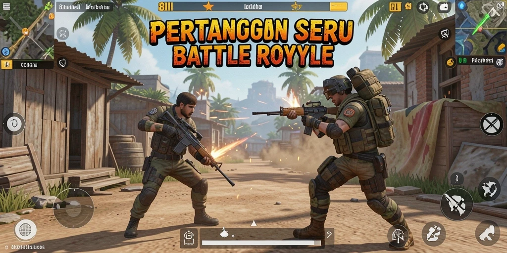 Screenshot gameplay battle royale 8II menunjukkan aksi seru di arena.