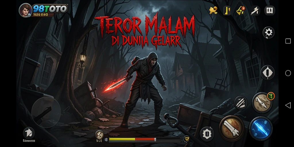 Tangkapan layar gameplay 98TOTO menampilkan suasana mencekam