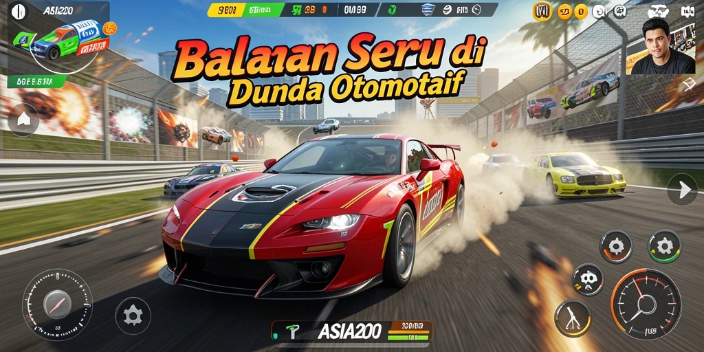 Screenshot gameplay ASIA200 yang menampilkan aksi balapan mendebarkan.