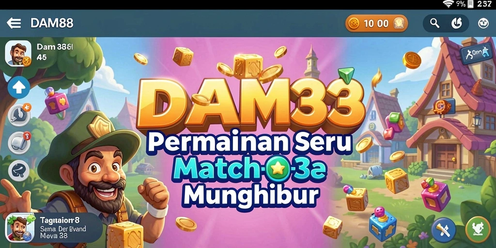 Gambaran gameplay DAM88 yang penuh warna dan seru saat mencocokkan item Match-3.