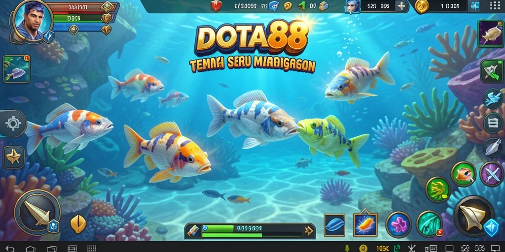 Tampilan gameplay DOTA88 dengan berbagai ikan yang bisa ditembak.