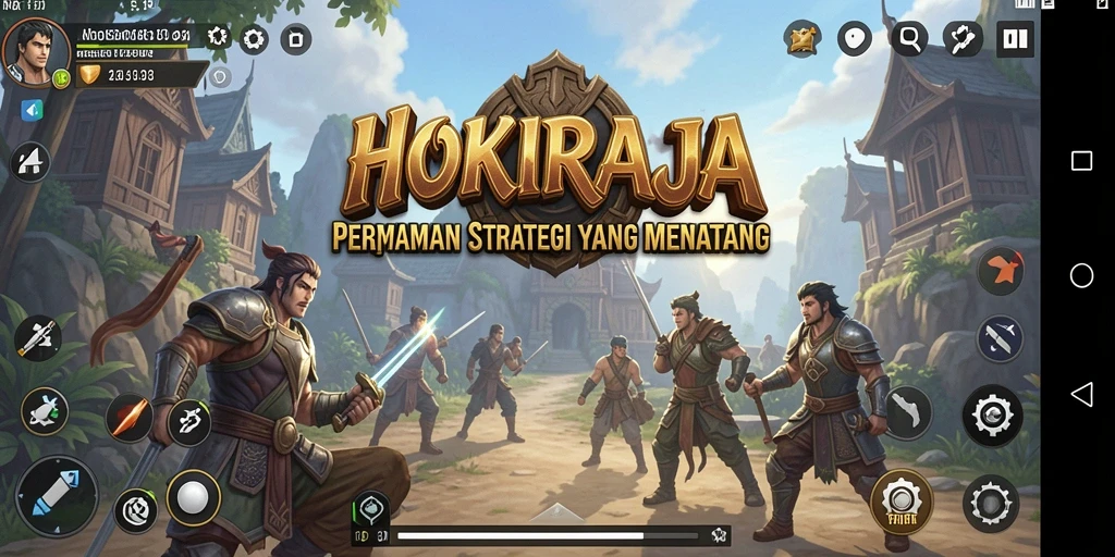Tangkapan layar permainan HOKIRAJA menunjukkan aksi pertempuran strategis yang intens.