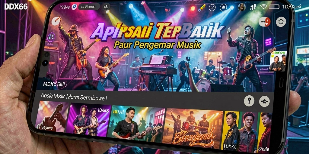 Tampilan utama IDX66 yang menampilkan gameplay interaktif dan koleksi musik.