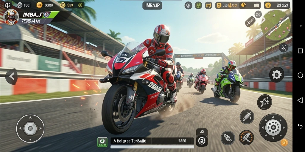 Gameplay balap motor yang penuh aksi dan tantangan.