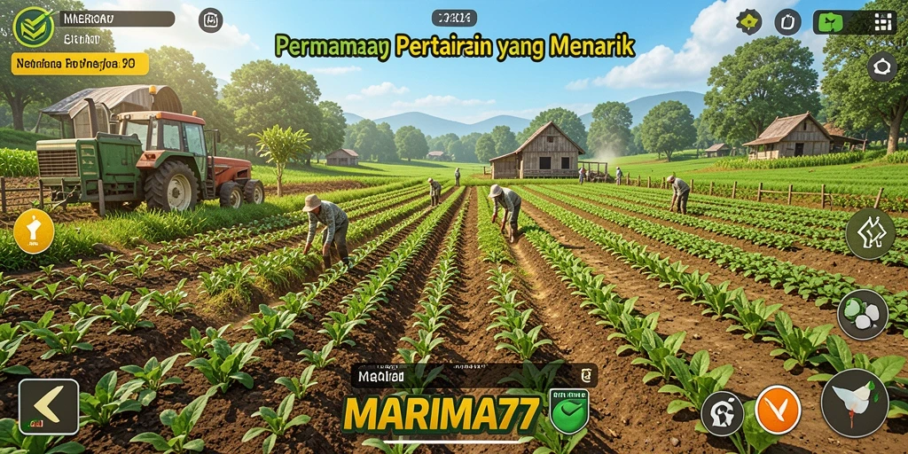 Screenshot gameplay <strong>MARIMA77</strong> yang menampilkan proses bertani yang seru.
