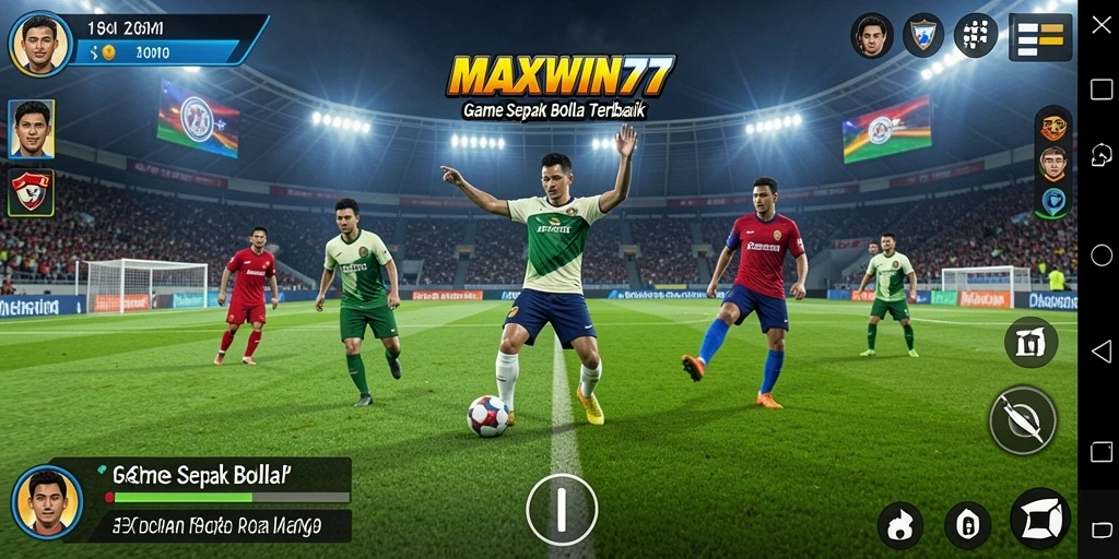 Screenshot mendebarkan dari gameplay <strong>MAXWIN77</strong> yang menunjukkan pertandingan sepak bola intens.