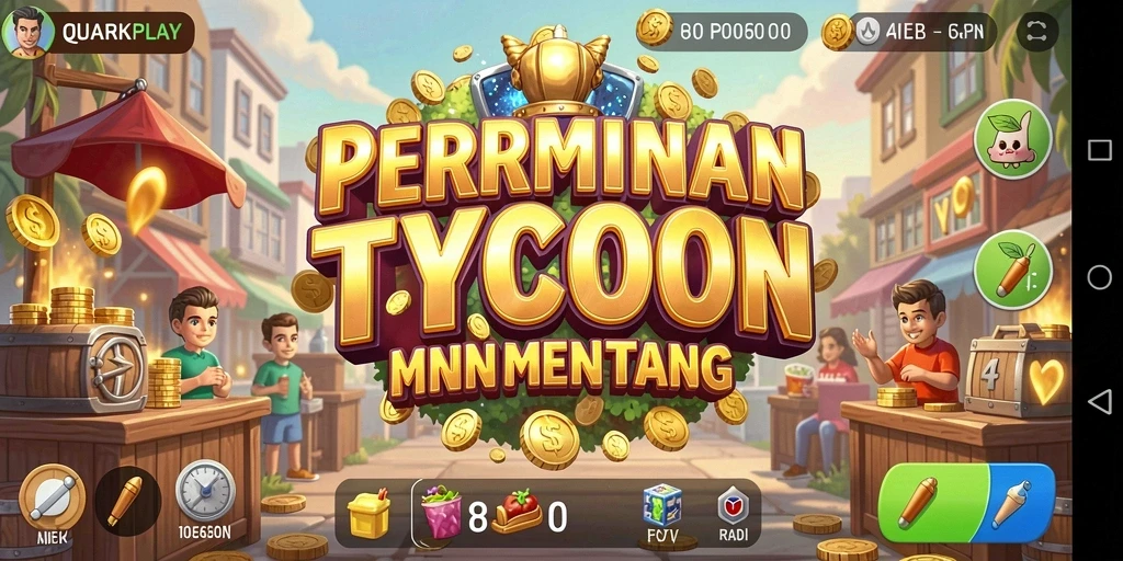Tampilan gameplay menarik dari <strong>QUARKPLAY</strong>, menampilkan pengelolaan bisnis yang seru.